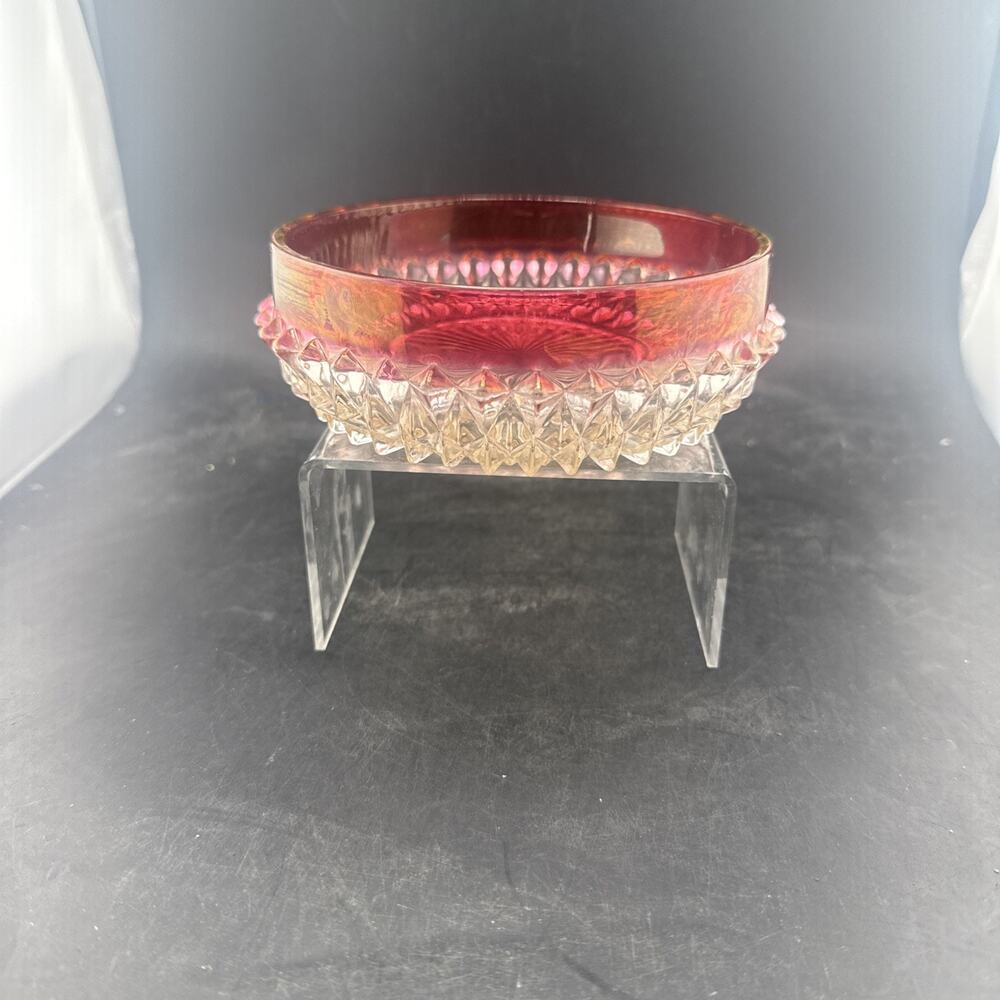 Vintage Indiana Glass Diamond Point Ruby Red Flash 5" Bowl Candy Dish